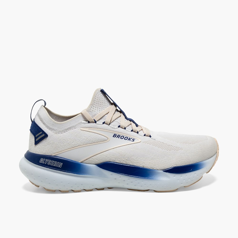 Chaussures Running Route Brooks Glycerin StealthFit 21 Blanche Bleu Homme | HIC-1458580